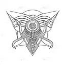 Enki symbol with ancient Sumerian script intertwined tattoo design idea