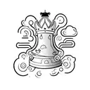 A minimalist design featuring a Zippo lighter, a rain cloud, a King chess piece, and three ravens intertwined in a symbolic composition. tattoo design idea