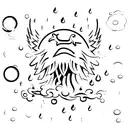 A minimalist design featuring a Zippo lighter, a rain cloud, a King chess piece, and three ravens intertwined in a symbolic composition. tattoo design idea