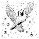 A minimalist design featuring a Zippo lighter, a rain cloud, a King chess piece, and three ravens intertwined in a symbolic composition. tattoo design idea