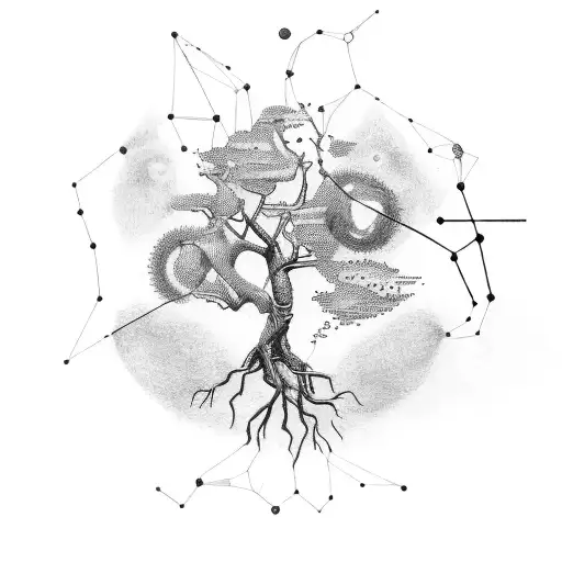 A constellation of Sagittarius formed by interconnected branches of a tree of life tattoo design idea