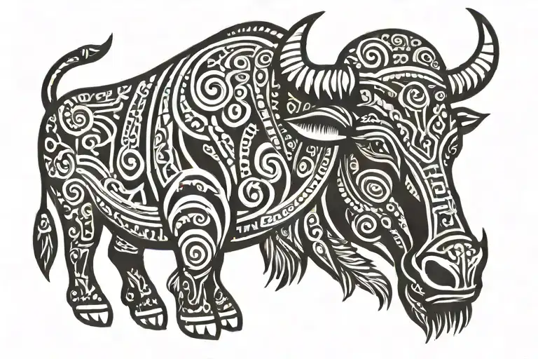 Carabao with banig weaving and teeth  tattoo design idea
