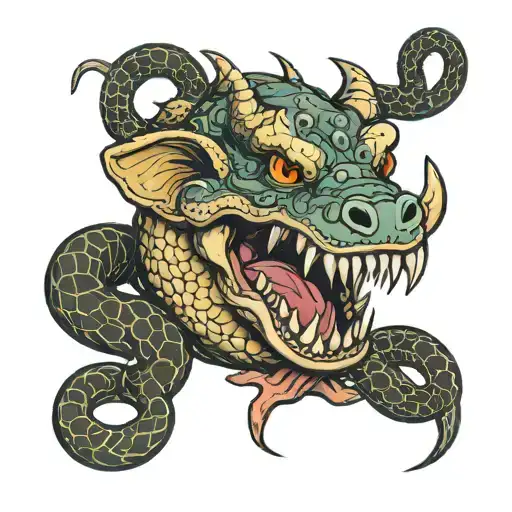 A hog snake playing dead broken and twisted  tattoo design idea