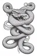 A hog snake dead, broken and twisted, it's nailed down along it's body, there's a nail through it's head pushing out bra tattoo design idea