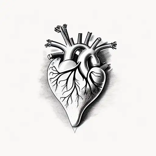 anatomic heart with flowers growing from it tattoo design idea