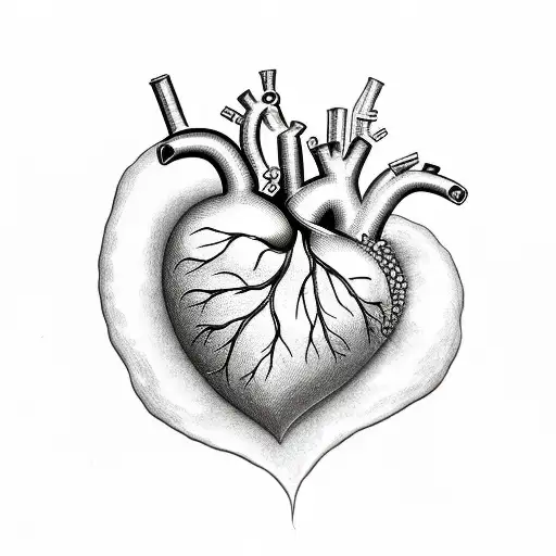 anatomic heart with flowers growing from it tattoo design idea