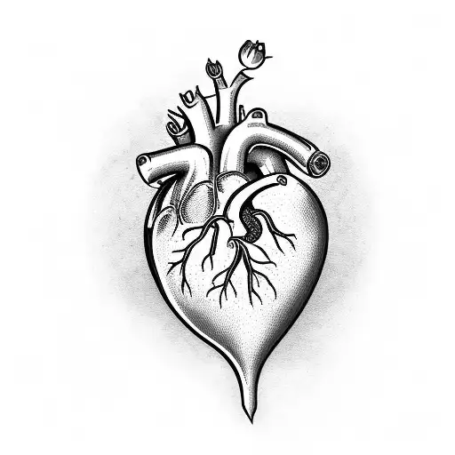 anatomic heart with flowers growing from it tattoo design idea