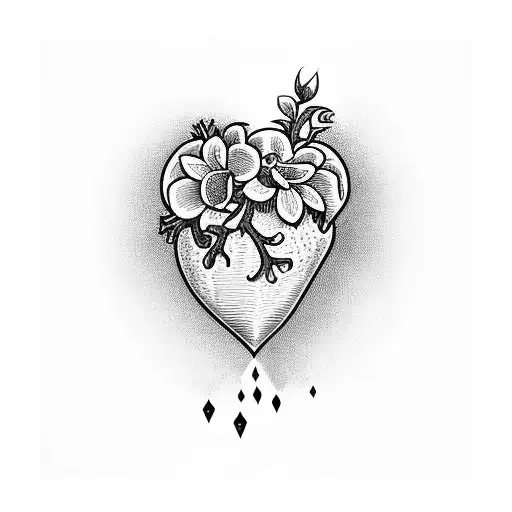 heart with flowers growing from it tattoo design idea