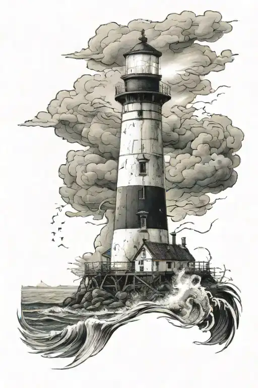 Lighthouse stormy condition tattoo design idea