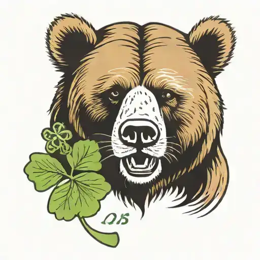 Grizzly Bear Head, 1993, 4 leaf clover garnish, Scorpio constellation tattoo design idea