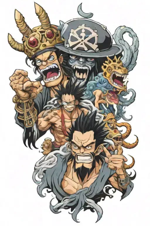 Kaido and King from one piece anime tattoo design idea