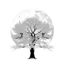 Moon behind oak trees tattoo design idea