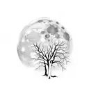 Moon behind oak trees tattoo design idea
