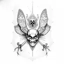 moth with frogman skull skeleton tattoo design idea