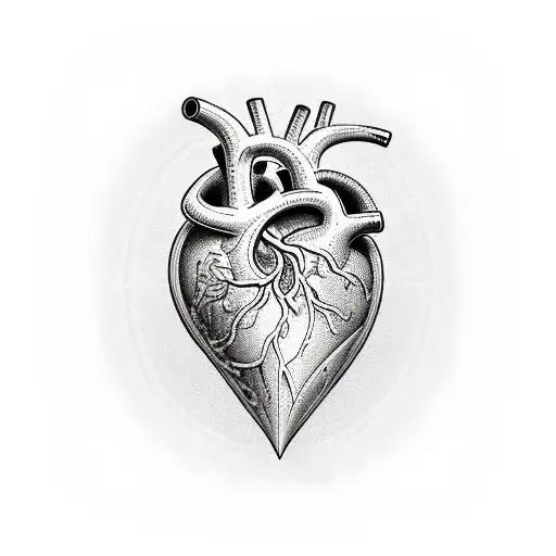 A stylized human heart with a turbocharger and NO2 symbols incorporated tattoo design idea