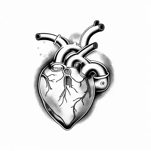 A stylized human heart with a turbocharger and NO2 symbols incorporated tattoo design idea
