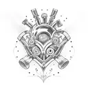 A stylized human heart with a turbocharger and NO2 symbols incorporated tattoo design idea