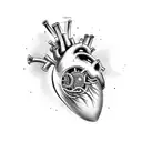 A stylized human heart with a turbocharger and NO2 symbols incorporated tattoo design idea
