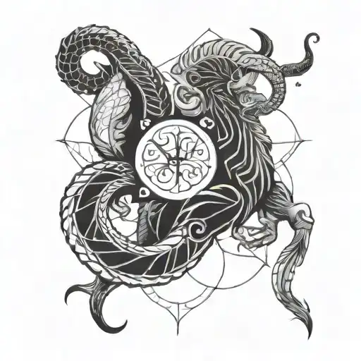 intertwined Capricorn Aries and Aquarius zodiac symbol tattoo design idea