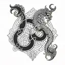 intertwined Capricorn Aries and Aquarius zodiac symbol tattoo design idea