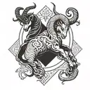 intertwined Capricorn Aries and Aquarius zodiac symbol tattoo design idea