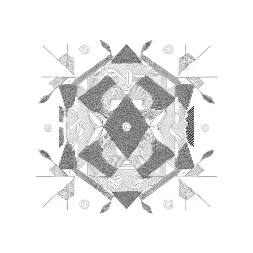 A bold and geometric blackwork design of the Japanese ideogram for family and loyalty, with additional elements like origami cranes symbolizing peace and harmony tattoo design idea