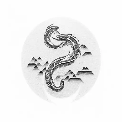 A minimalist design of a brushstroke forming the Japanese ideogram for family and loyalty, with intricate dotwork details tattoo design idea