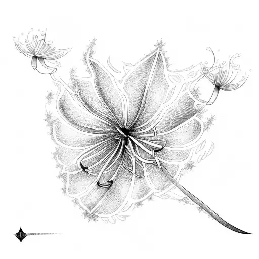 smoke,spider lily, butterfly,  stars tattoo design idea