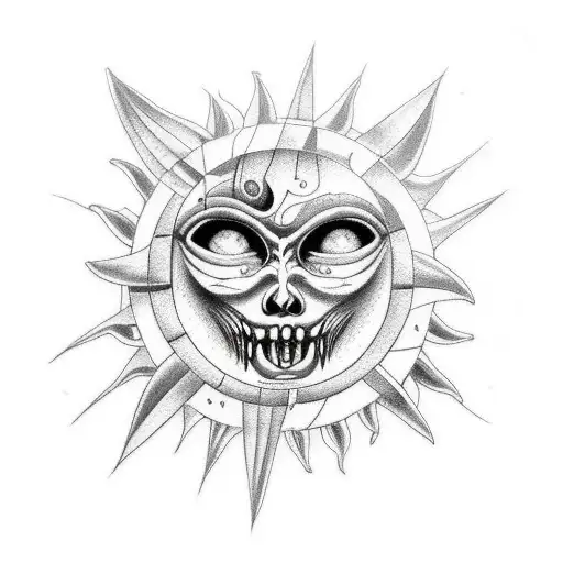 Gemini horror sun moon tattoo design idea