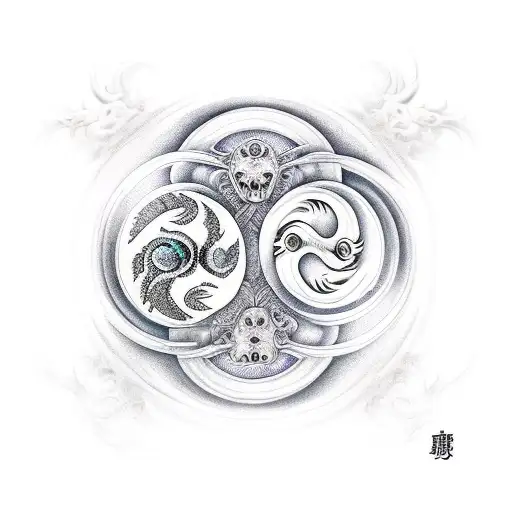 Gemini horror yin and yang tattoo design idea