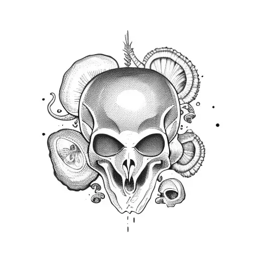 Alien Skull with shrooms growing on it tattoo design idea