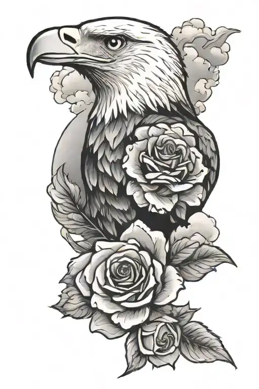 eagle carrying a rose with clouds behind it tattoo design idea