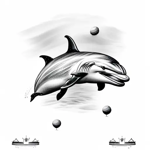 golf clubs, dolphins, checkered flag and in loving memory of dad tattoo design idea