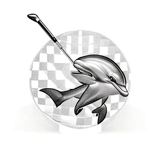 golf clubs, dolphins, checkered flag and in loving memory of dad tattoo design idea