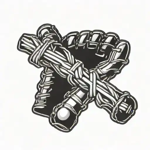 A minimalist design of a baseball glove intertwined with a cross, representing the importance of both sports and faith in the client's life tattoo design idea