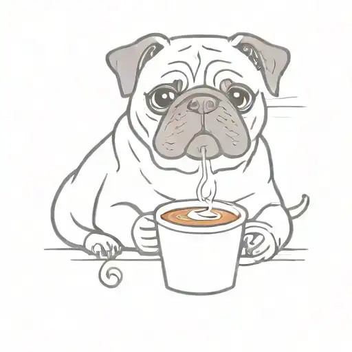 Pug drinking coffee and red cat with cracker tattoo design idea