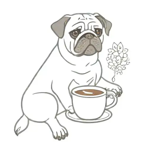 Pug drinking coffee and red cat with cracker tattoo design idea