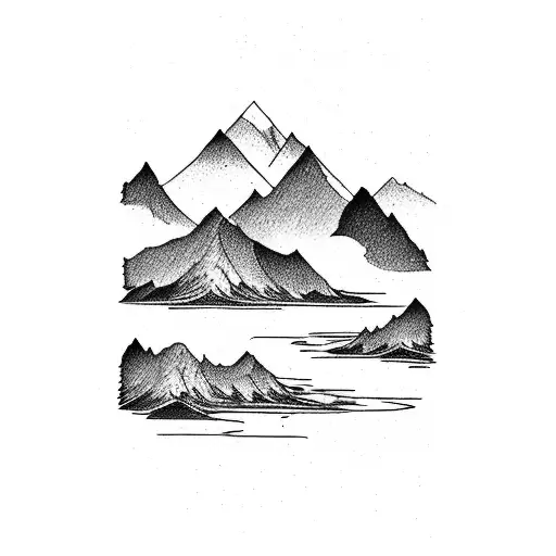 Mountain lake (compass incorporated) flowing into a river and down a waterfall splashing into an airplane  tattoo design idea