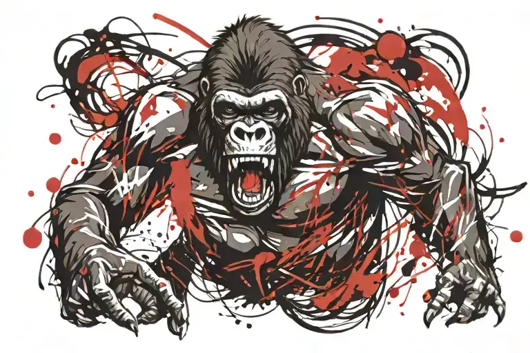 aggressive gorilla roars face tattoo design idea