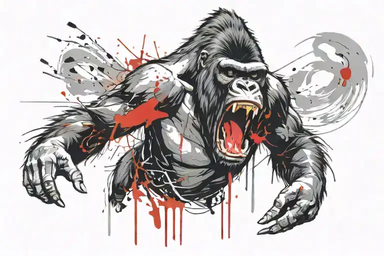 aggressive gorilla roars face tattoo design idea
