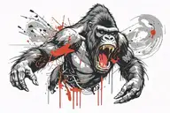 aggressive gorilla roars face tattoo design idea