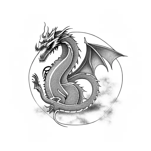 An abstract dragon made of various weapons tattoo design idea