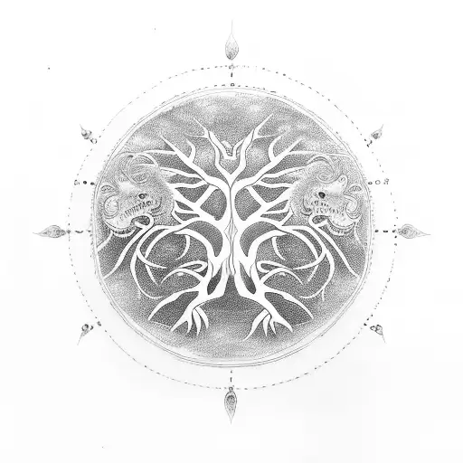 mix tree of life and ying-yang and karma tattoo design idea