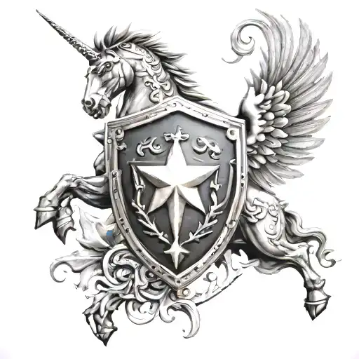 Trojan, shield, 6 stars tattoo design idea