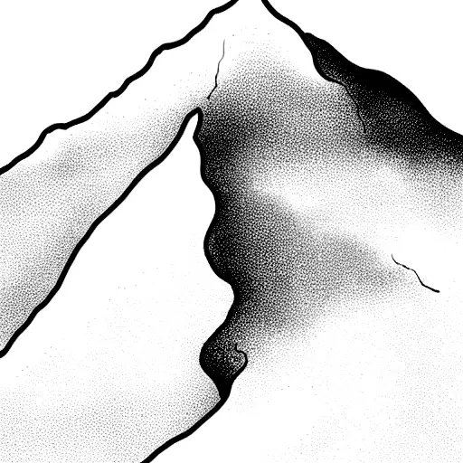 single mountain from which one line will be heading down as a slope with skier tattoo design idea