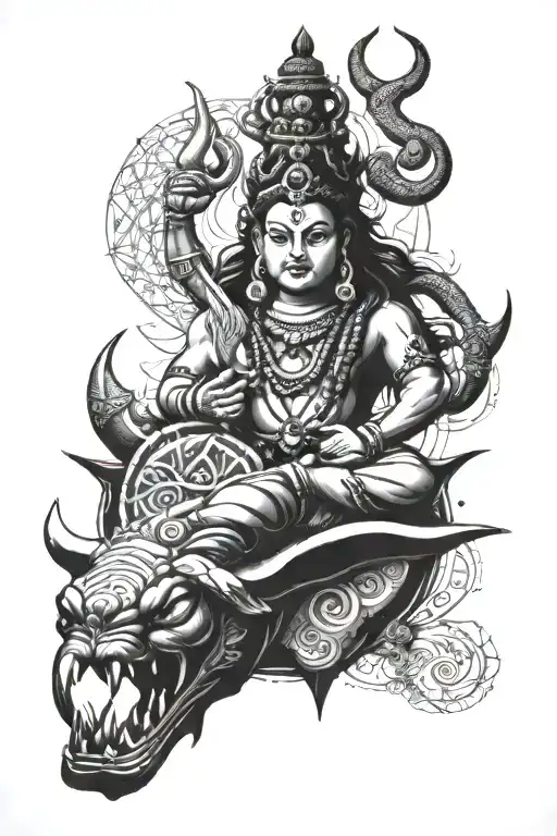 a symbol containing lord shiva ,Trishul , third eye, Nandi   tattoo design idea