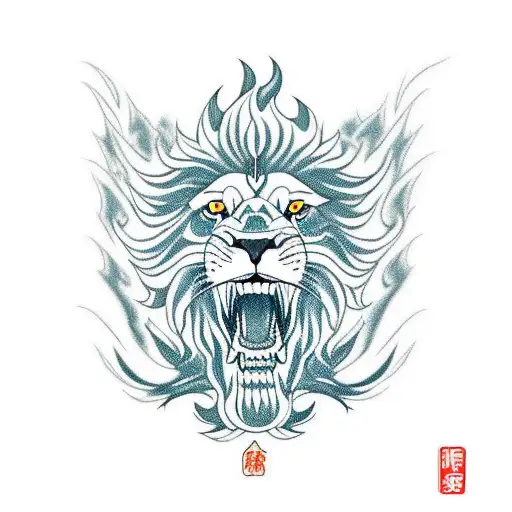 lion phoenix with fire destroying a car whith the mouth tattoo design idea