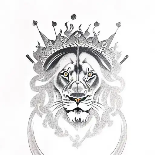 lion with a inclinate crown and fire destroying a car whith the mouth and much more detail  , many strong color tattoo design idea