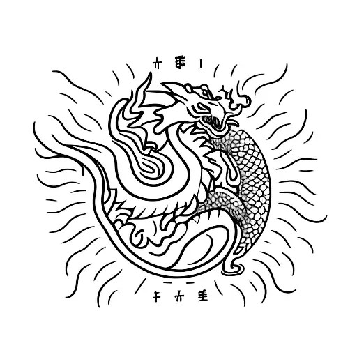 Dragon with roses melting into fire tattoo design idea