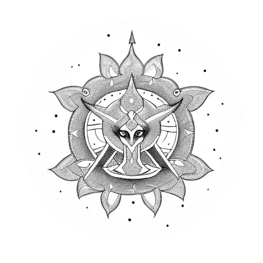 A blackwork tattoo of a detailed Hindu trishul with space and astronomy themes  tattoo design idea